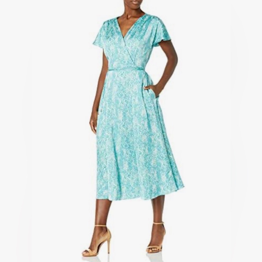 Teal snake Patterned Wrap Dress size 8 NWOT